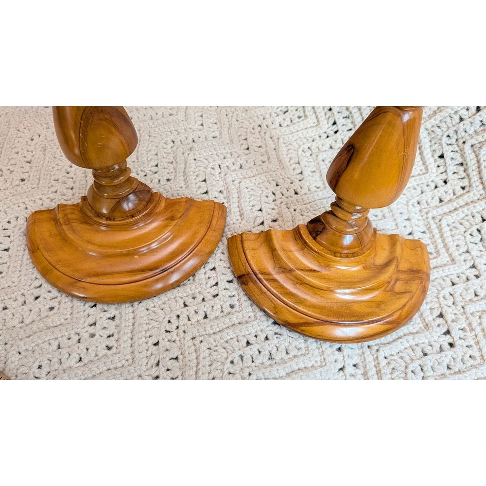 Vintage Wood Wall Corbels Floating Shelves Pair Turned Wood Sconces Mid Century